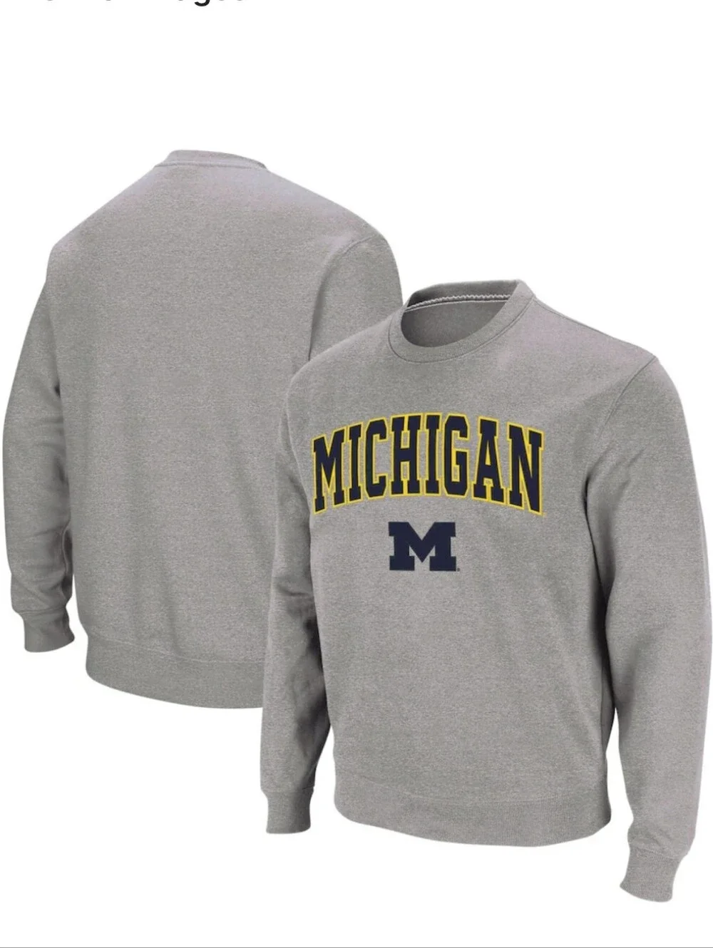 Michigan Wolverines Colosseum Arch & Logo Crew Neck MAIZE & Blue Logo New W/tags